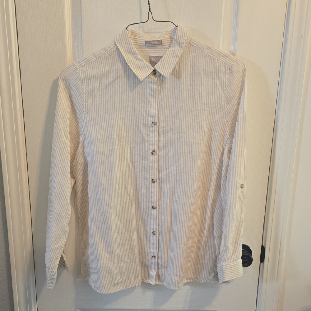 Chico's Light Beige Striped Button-Down Shirt